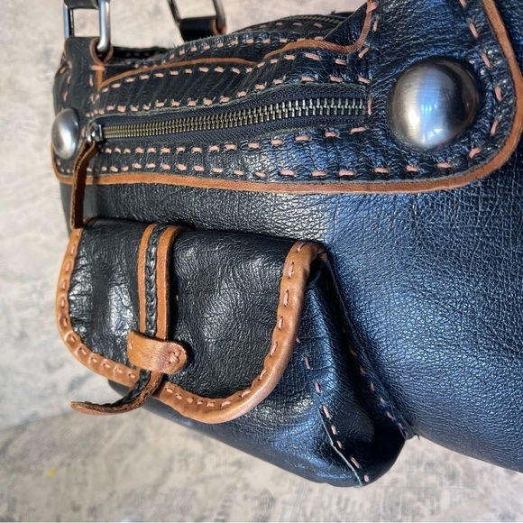 Carla Mancini Top Stitched Black Leather Satchel - Picture 9 of 14